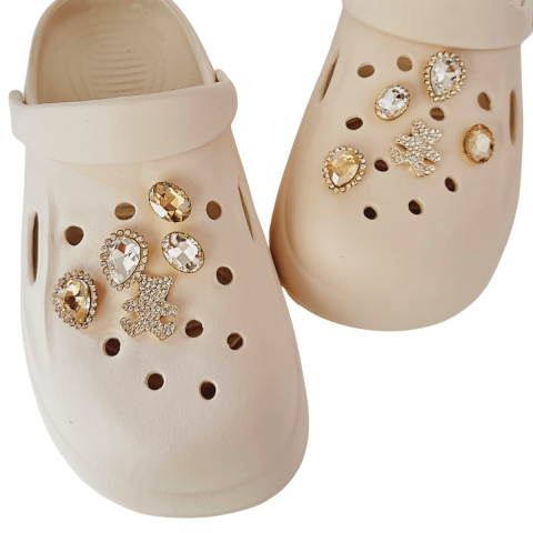 10'lu Crocs Uyumlu Terlik Süsü, Gold Detaylı Terlik Aksesuarı