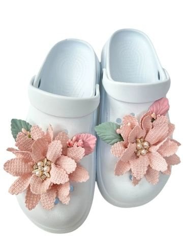Crocs Terlik Uyumlu Çiçek Aksesuar 2'li Çiçek Pembe