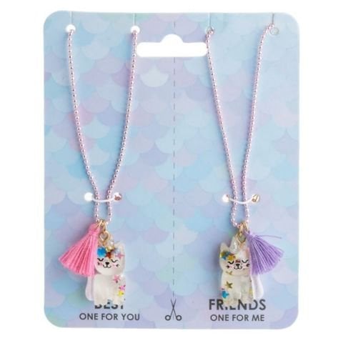 Çocuk Kolye BFF Pembe Kedi Yavrusu Pembe Mor Püsküllü
