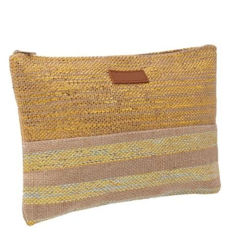 Jüt Clutch Çanta  Altın-Yeşil 32x22 cm
