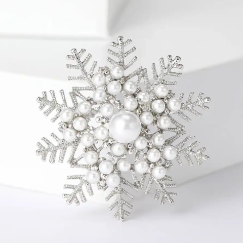 İncili Kar Tanesi Broş, Hediyelik Broş Yılbaşı Hediyesi