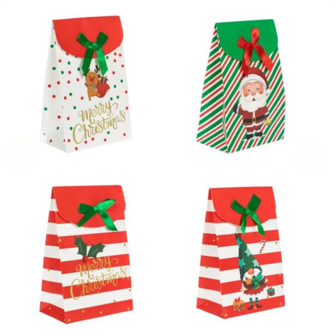 Yılbaşı  Hediye Paketi 4'lü, Karton Noel Baba Hediye Paketi