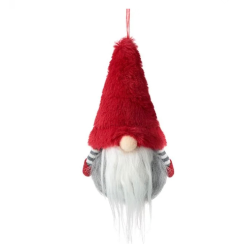 Yılbaşı Ağaç Süsü Gnome 10x15 cm Kırmızı Kürklü Şapkalı, Noel Baba  Cücesi