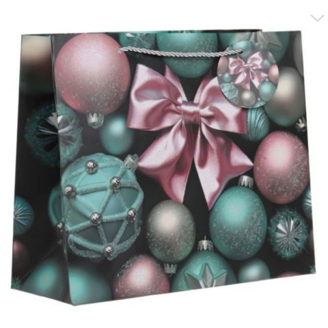 Noel Hediye Çantası Süsleri Topları Holografik Simler 32x10x26cm