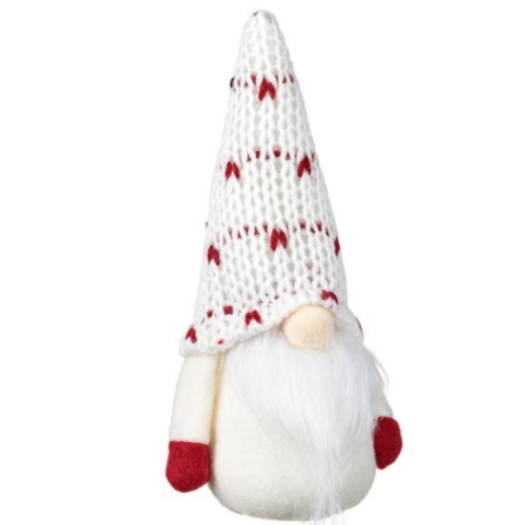 Noel Baba Cücesi Beyaz Kırmızı Örgü Şapka 17cm, Gnome 17 cm