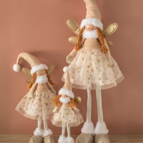 Yılbaşı Dekorasyonu Melek Figürü Şampanya Elbiseli