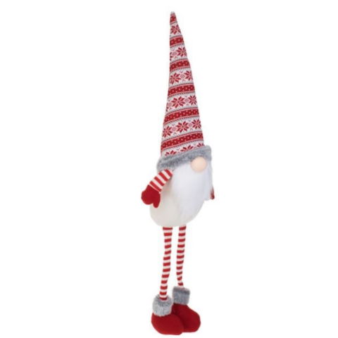 Noel Dekoratif Figürü Oturan Noel Baba Cüce Jakarlı Kürk Şapka 80cm