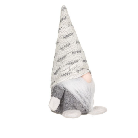 Noel Dekoratif Figür Noel Baba Cücesi Beyaz Örgü Şapka 18 cm