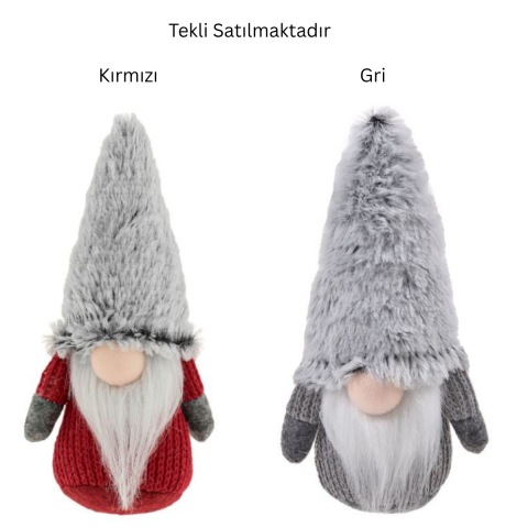 Noel Dekoratif Figürü Noel Baba Cücesi Kürk Şapkalı 31cm