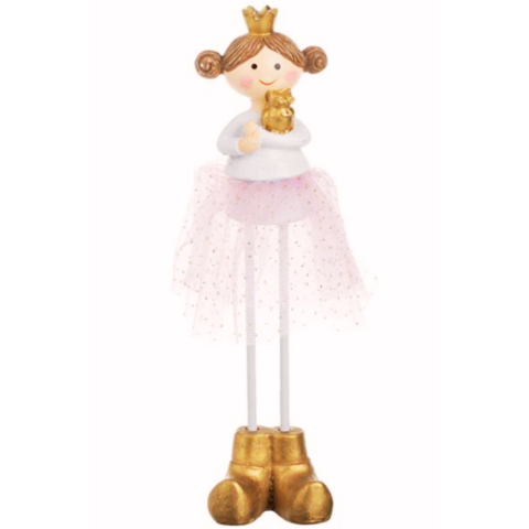 Ahşap Üstü  Melek Biblo – Kız Figürü, Pembe Tül Taç, 19 cm Yılbaşı Dekorasyonu