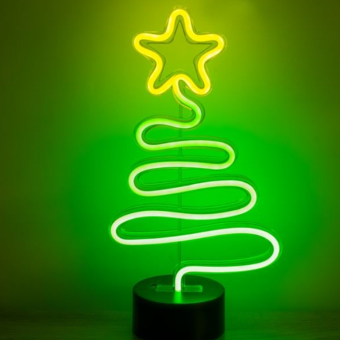 LED Neon Çam Ağacı Işıklı Panelli Dekor – 15,5 × 29,5 cm Yılbaşı Masa & Vitrin Aydınlatması